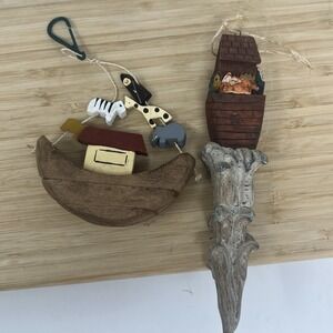 Carved Hand Painted Noah's Ark Christmas Ornament Wood Noah Animals‎ 4" To 7"